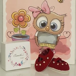 Hand made red and white crochet mary janes